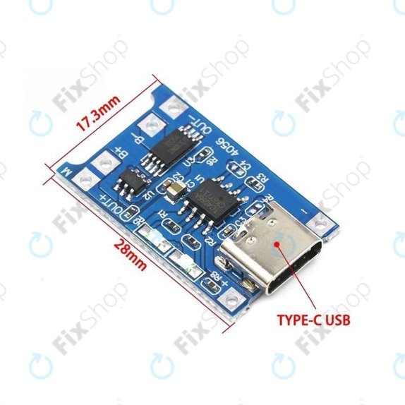 Μονάδα φόρτισης TP4056 για μπαταρία Li-ion 18650, USB-C, 1 A