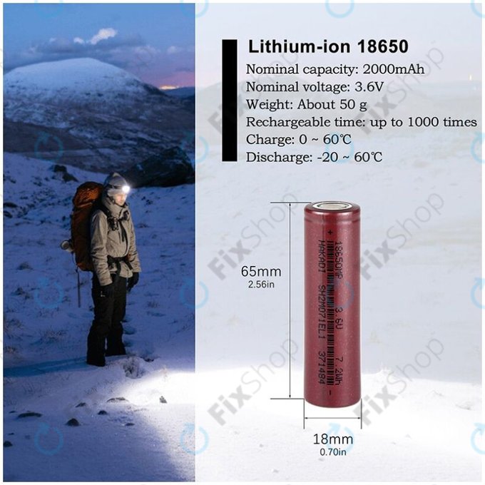 Στοιχείο Μπαταρίας 18650 (Li-Ion, 2000mAh, 3.6V)