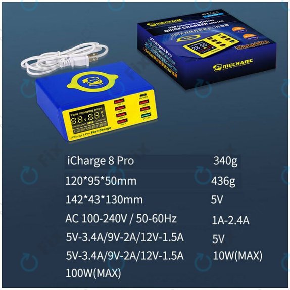 Σταθμός Φόρτισης USB με USB-C, USB 3.0 & Ασύρματο Φορτιστή για Mechanic iCharge 8 Pro