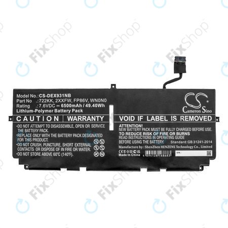 Μπαταρία για Dell XPS 13 9300, 9380, 9310, 6500mAh, Li-Pol, 7.6V, 2XXFW, HQ