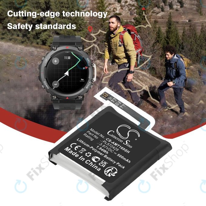 Μπαταρία για Amazfit T-Rex 2, A2169, A2170, 500mAh, Li-Pol, 3.87V, PL572428, HQ