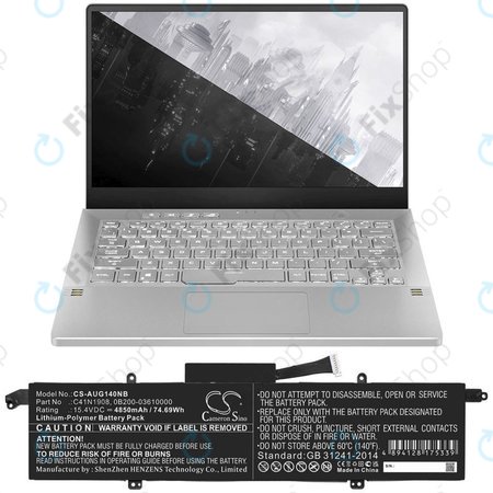 Μπαταρία για Asus ROG Zephyrus G14 Ga401, 4850mAh, Li-Pol, 15.4V, C41N1908, HQ