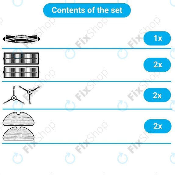 Σετ ανταλλακτικών για Xiaomi Mi Robot Vacuum Mop (Mijia 1C), 2 (Mijia 2C) 2 Pro+ (Mijia 1T) (1x Κύρια βούρτσα, 2x Φίλτρο, 2x Πλαϊνή Βούρτσα, 2x Πανί Σφουγγαρίστρας)