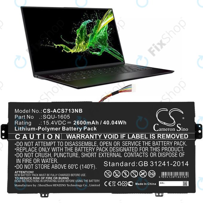 Μπαταρία για Acer SF713-51, 2600mAh, Li-Pol, 15.4V, SQU-1605, HQ