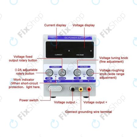 Ρυθμιζόμενο Τροφοδοτικό DC για Επισκευή Κινητών Τηλεφώνων (0-15V, 0-2A, 230V EU) για Dingke 1502D+