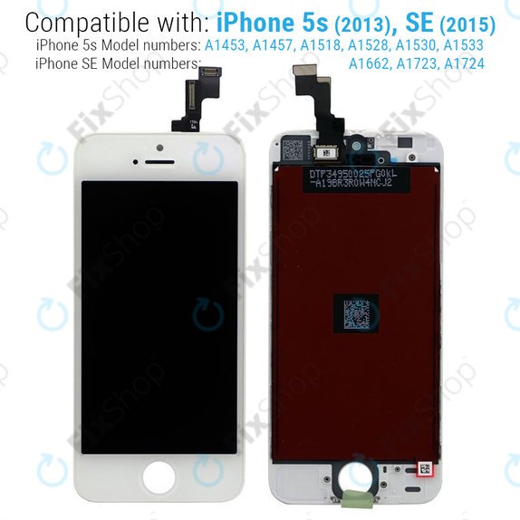 Οθόνη για iPhone 5S, SE, White, Αφής με πλαίσιο