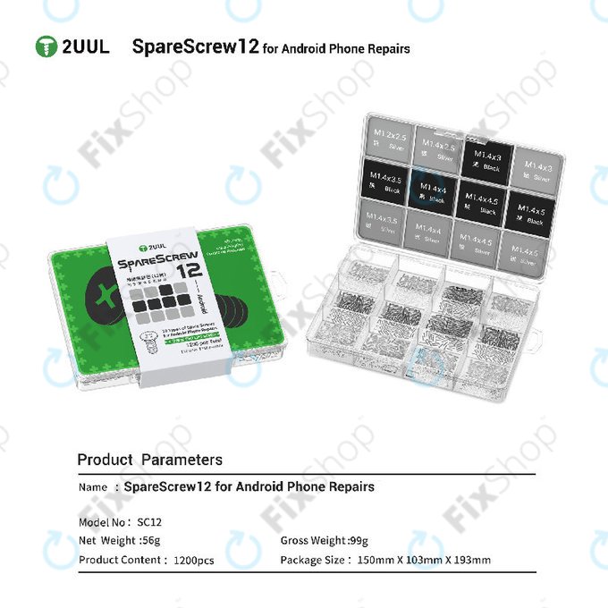 Σετ βιδών Phillips για επισκευή Android, 2UUL SC12, 1200τμχ/πακέτο