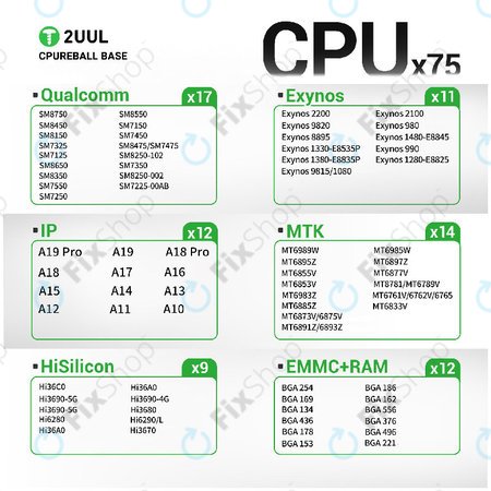 Πλατφόρμα βάσης reballing CPU, 2UUL BH17