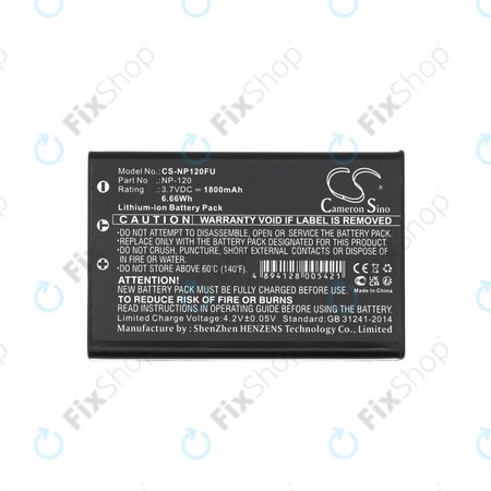 Μπαταρία για Toshiba Camileo H30, FujiFilm NP-120, 1800mAh, Li-Ion, 3.7V, PX1657, HQ