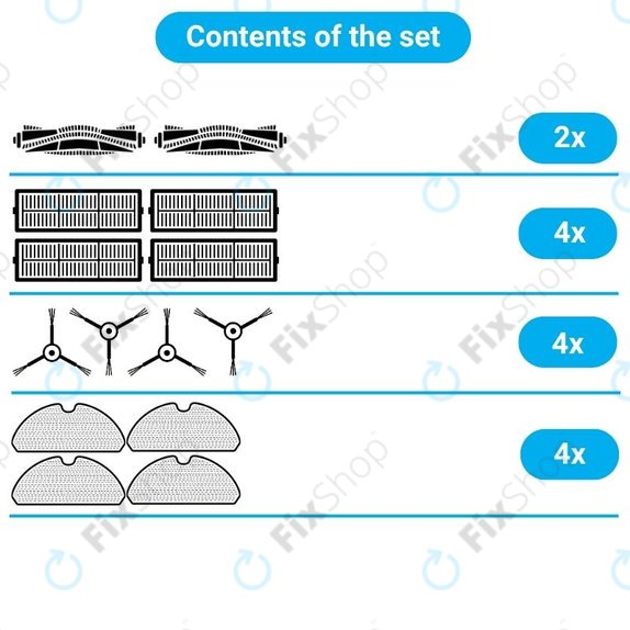 Σετ ανταλλακτικών για Xiaomi Mi Robot Vacuum Mop (Mijia 1C), 2 (Mijia 2C) 2 Pro+ (Mijia 1T) (2x Κύρια βούρτσα, 4x Φίλτρο, 4x Πλαϊνή Βούρτσα, 4x Πανί Σφουγγαρίστρας)