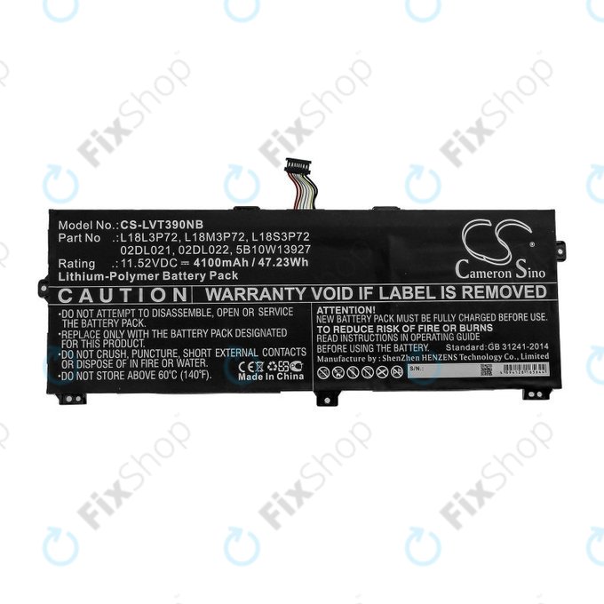 Μπαταρία για Lenovo ThinkPad X390, Yoga X390, 4100mAh, Li-Pol, 11.52V, 02DL021, HQ