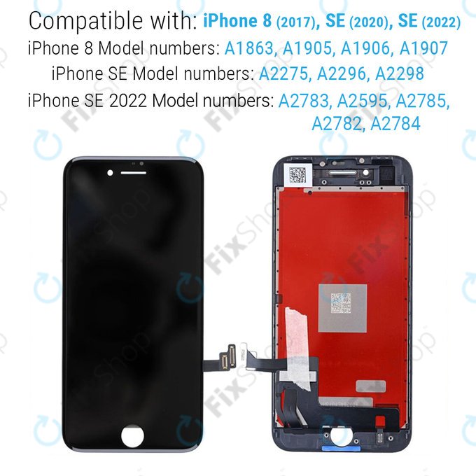 LCD Display Assembly για iPhone 8, SE (2020) | SE (2022) | Μαύρο, Black | Refurbished