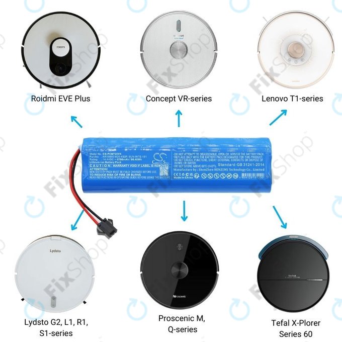 Μπαταρία για Xiaomi EVA, EVE Plus, Viomi S9, Lenovo T1 Pro, Lydsto R1, R1 Pro, S1, S1 Pro, NR18650 M26-4S2P, SUN-INTE-181, H18650CH-4S2P, 14.4V, 6700mAh, HQ