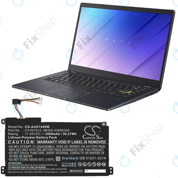 Μπαταρία για Asus Vivobook 14, E510, 3400mAh, Li-Pol, 11.55V, C31N1912, HQ