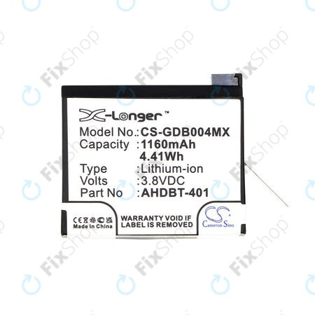 Μπαταρία για GoPro Hero 4, 1160mAh, Li-Ion, 3.8V, AHDBT-401, HQ