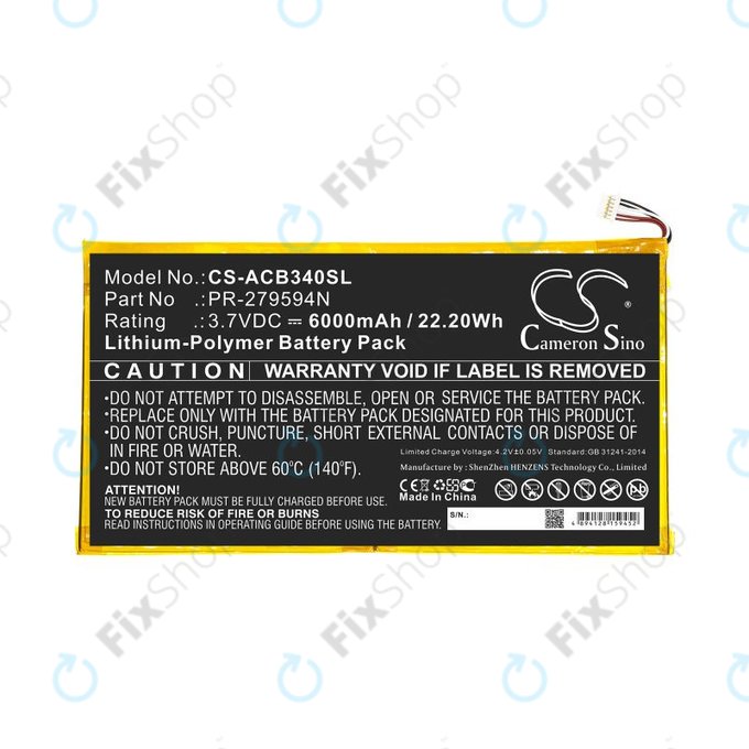 Μπαταρία για Acer Iconia One 10 B3-A40, 6000mAh, Li-Pol, 3.7V, PR-279594N, HQ