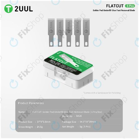 Λεπίδες αφαίρεσης κόλλας underfill, επίπεδης κοπής, 2UUL DA28, 5τμχ/πακέτο