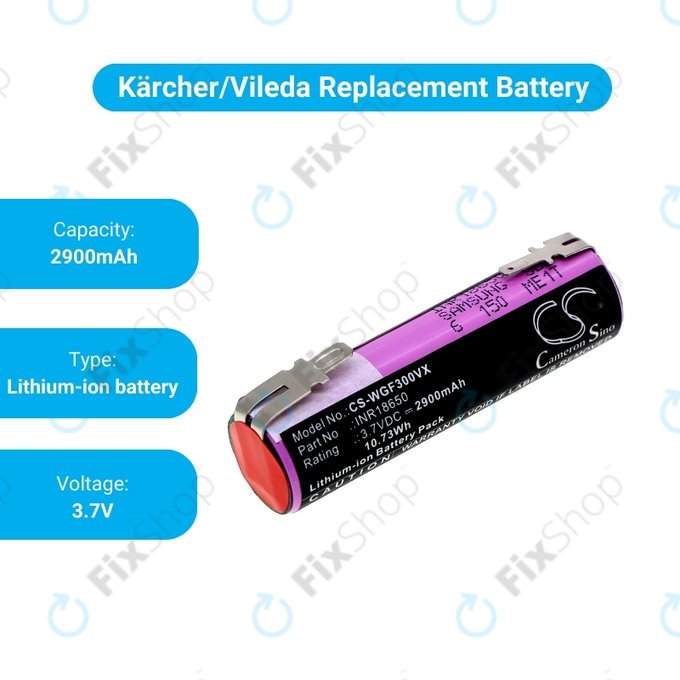 Μπαταρία για Karcher WV1, WV2, WV2 Plus, WV2 Premium, WV50 Plus, WV70 Plus, INR18650, 3.7V, 2900mAh, HQ