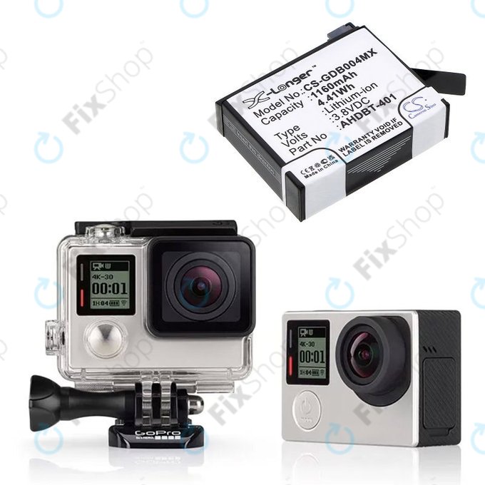 Μπαταρία για GoPro Hero 4, 1160mAh, Li-Ion, 3.8V, AHDBT-401, HQ