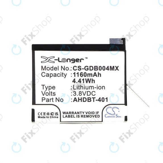 Μπαταρία για GoPro Hero 4, 1160mAh, Li-Ion, 3.8V, AHDBT-401, HQ