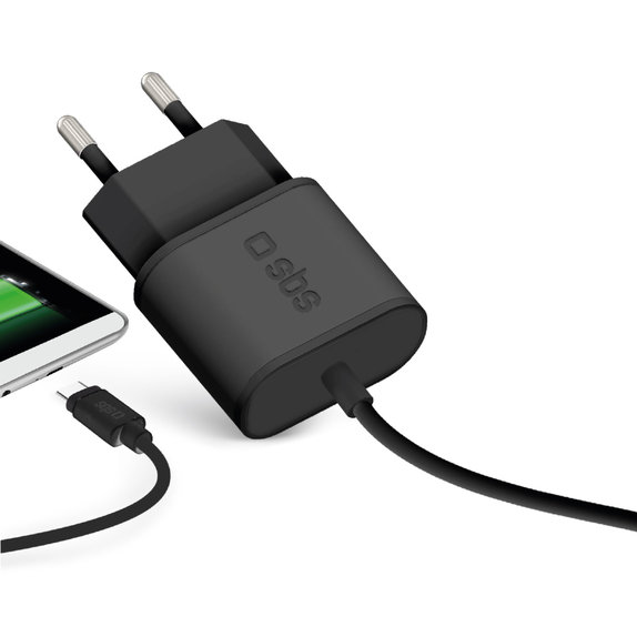 Αντάπτορας Φόρτισης 2x USB 10W + Καλώδιο USB / USB-C, Μαύρο | Black | SBS