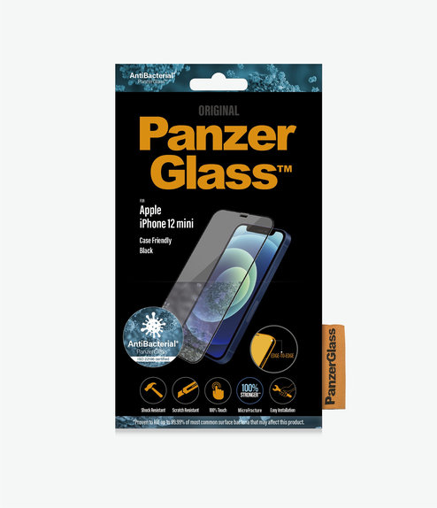 Σκληρυμένο γυαλί για iPhone 12 mini, Case Friendly AB, Μαύρο, Black, PanzerGlass