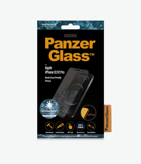 Σκληρυμένο γυαλί για iPhone 12, 12 Pro, Privacy Case Friendly AB, Μαύρο, Black, PanzerGlass
