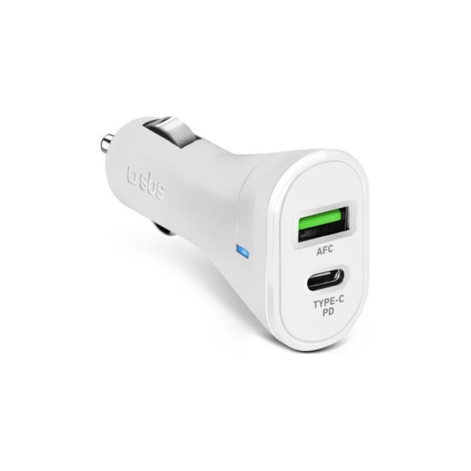 Φορτιστής Αυτοκινήτου USB-C PowerDelivery 20W, USB 18W | Λευκός | SBS