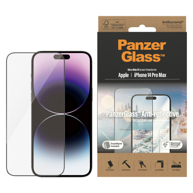 Προστατευτικό γυαλί UWF Anti-Reflective AB με εφαρμογέα για iPhone 14 Pro Max, Μαύρο, PanzerGlass