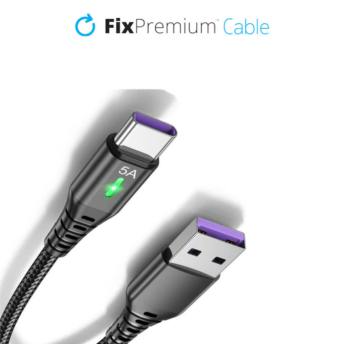 Καλώδιο USB-C / USB με LED Ένδειξη (1m) | Μαύρο | Black | FixPremium