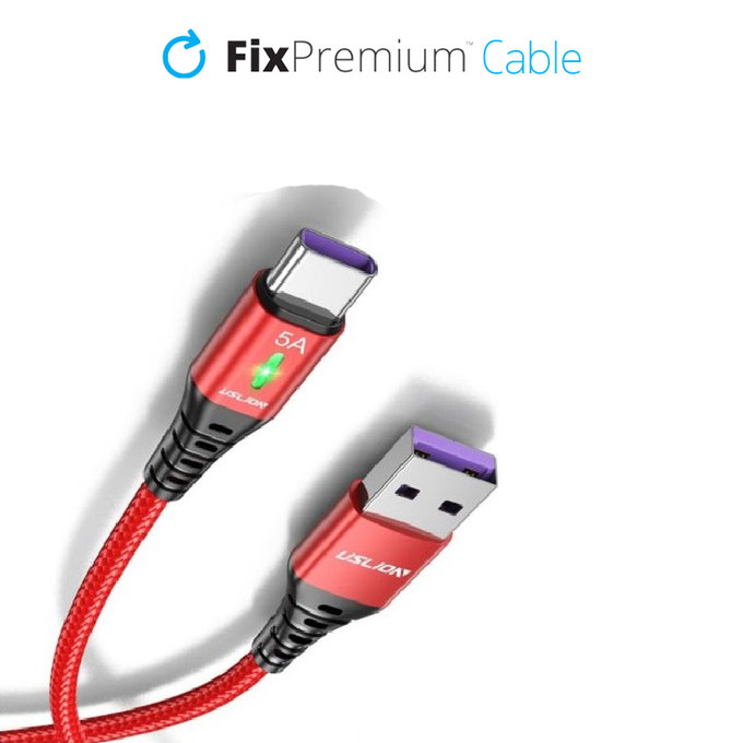 Καλώδιο USB-C / USB με LED Ένδειξη (1m) | Κόκκινο | Red | FixPremium