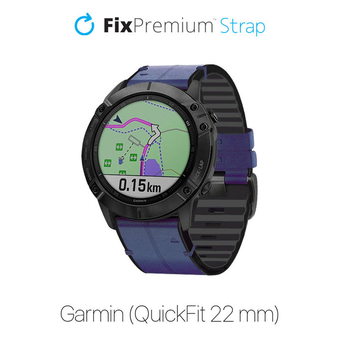 Δερμάτινο Λουράκι για Garmin (QuickFit 22mm) | Μπλε | Blue | FixPremium