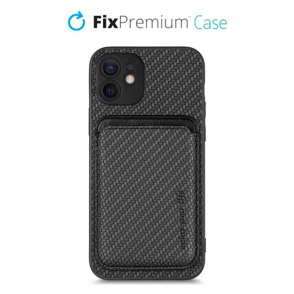 Θήκη Carbon s MagSafe Wallet για iPhone 12 mini, Μαύρο, Black, FixPremium