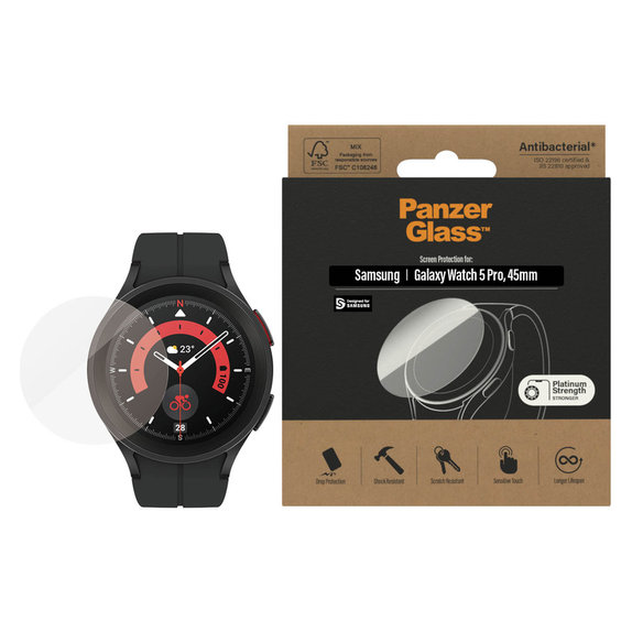 Σκληρυμένο γυαλί Flat Glass AB για Samsung Galaxy Watch 5 Pro 45 mm, Διάφανο, PanzerGlass