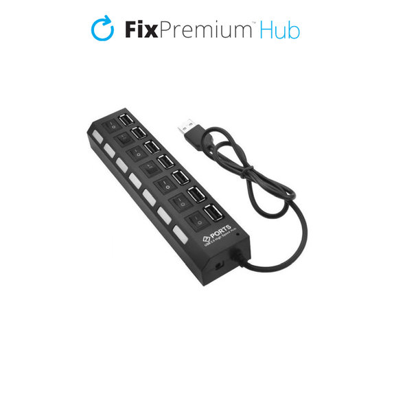 USB Hub με Διακόπτη Ισχύος για 7 Θύρες USB | Μαύρο | Black | FixPremium