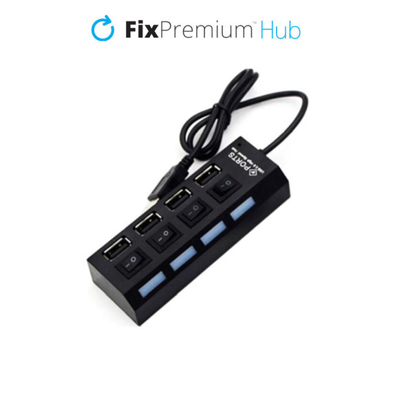 USB Hub με Διακόπτη Ισχύος για 4 Θύρες USB | Μαύρο | Black | FixPremium