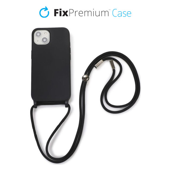 Θήκη σιλικόνης με Σχοινί για iPhone 13 & 14, Μαύρο, Black, FixPremium