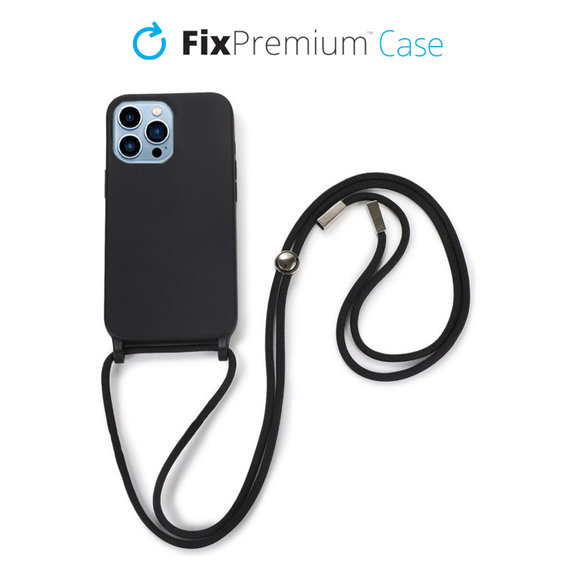 Θήκη σιλικόνης με Σχοινί για iPhone 13 Pro, Μαύρο, Black, FixPremium