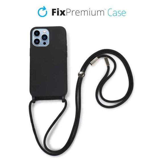 Θήκη σιλικόνης με Σχοινί για iPhone 14 Pro, Μαύρο, Black, FixPremium