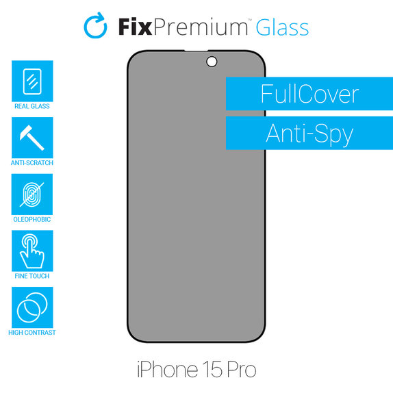 Προστατευτικό Γυαλί για iPhone 15 Pro, Privacy Anti-Spy Glass, FixPremium