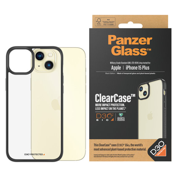 Θήκη ClearCase D3O για iPhone 15 Plus, Μαύρο, PanzerGlass