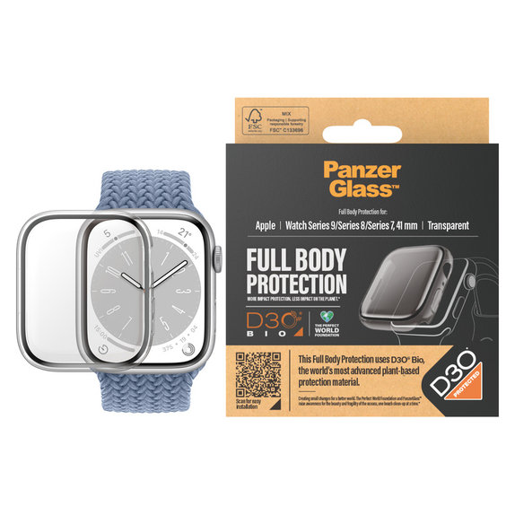 Σκληρυμένο γυαλί Full Body D3O για Apple Watch 9/8/7 41 mm, Διάφανο, PanzerGlass