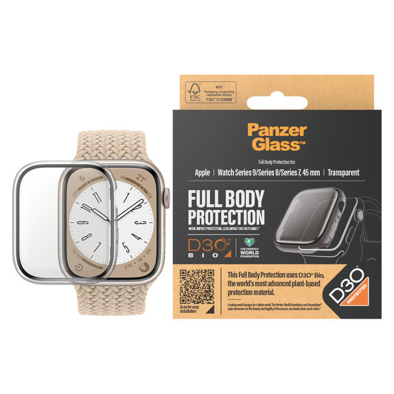 Σκληρυμένο γυαλί Full Body D3O για Apple Watch 9/8/7 45 mm, Διάφανο, PanzerGlass