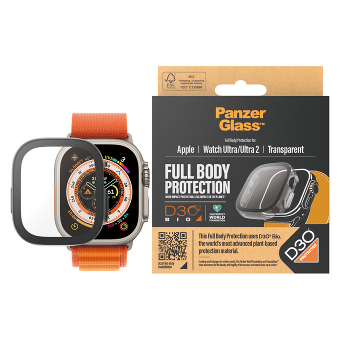 Σκληρυμένο γυαλί Full Body D3O για Apple Watch Ultra/Ultra 2, Διάφανο, PanzerGlass