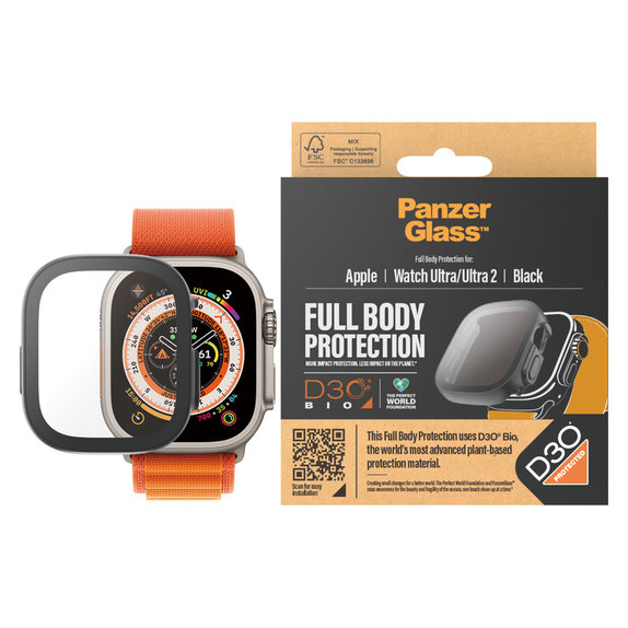 Σκληρυμένο γυαλί Full Body D3O για Apple Watch Ultra/Ultra 2, Μαύρο, PanzerGlass