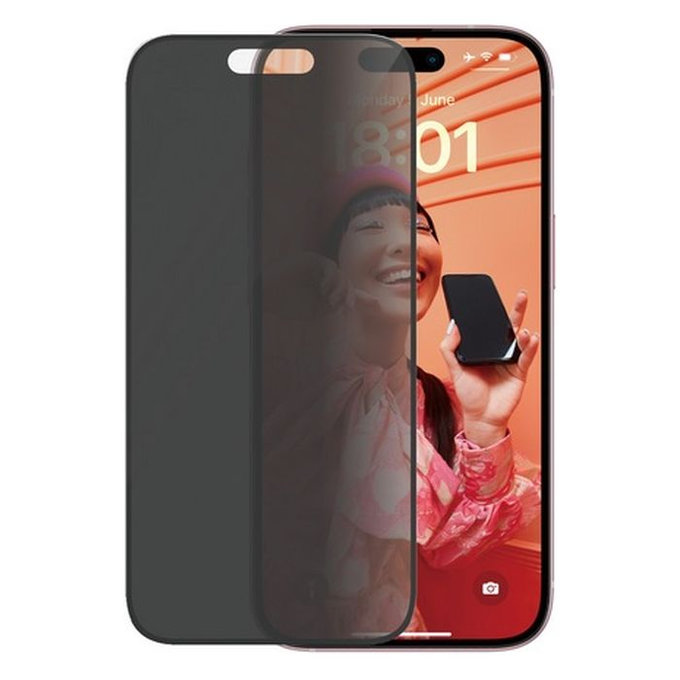 Προστατευτικό Γυαλί UWF Privacy με εφαρμοστή για iPhone 15 | Μαύρο | Black | PanzerGlass