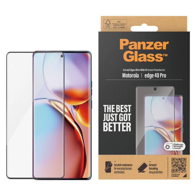 Σκληρυμένο γυαλί UWF για Motorola Edge 40 Pro, Μαύρο, PanzerGlass