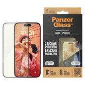 Προστατευτικό γυαλί UWF Eyecare με εφαρμογέα για iPhone 15, Μαύρο, PanzerGlass