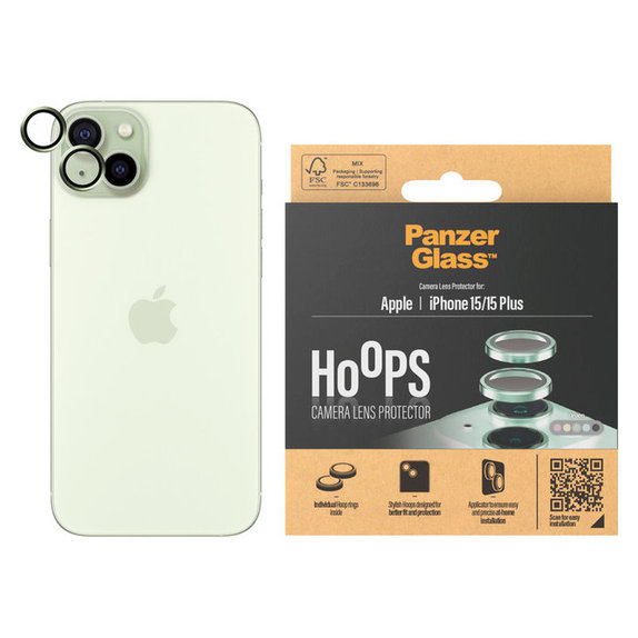 Προστατευτικό φακού κάμερας Hoops για iPhone 15/15 Plus, Πράσινο, PanzerGlass