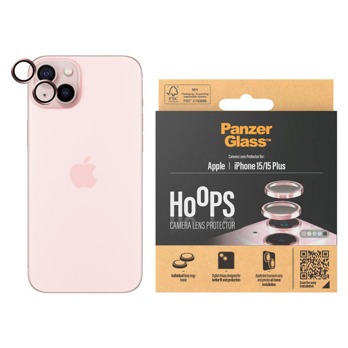 Προστατευτικό φακού κάμερας Hoops για iPhone 15/15 Plus, Ροζ, PanzerGlass
